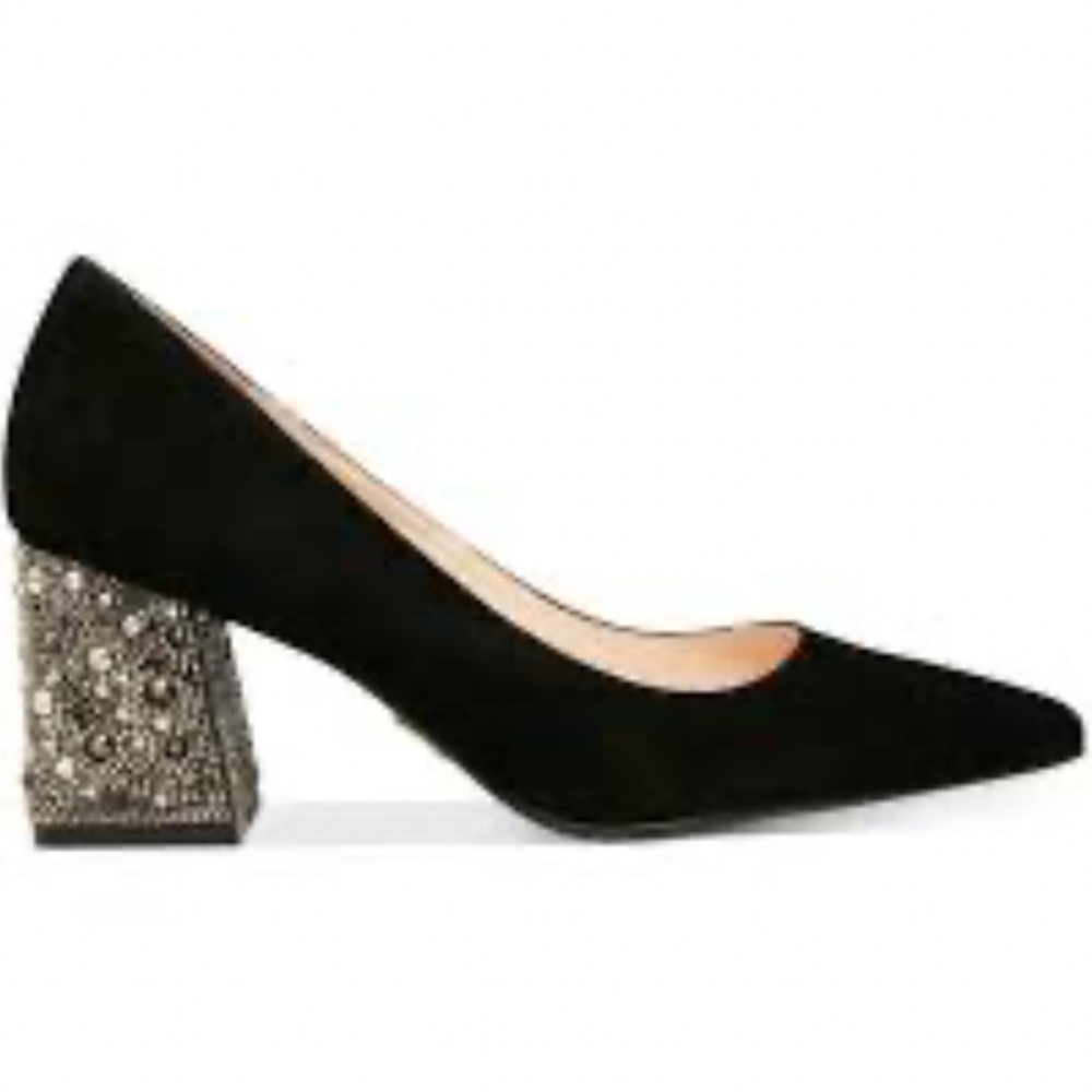 Betsey Johnson Black suede block heel pumps with studded heel